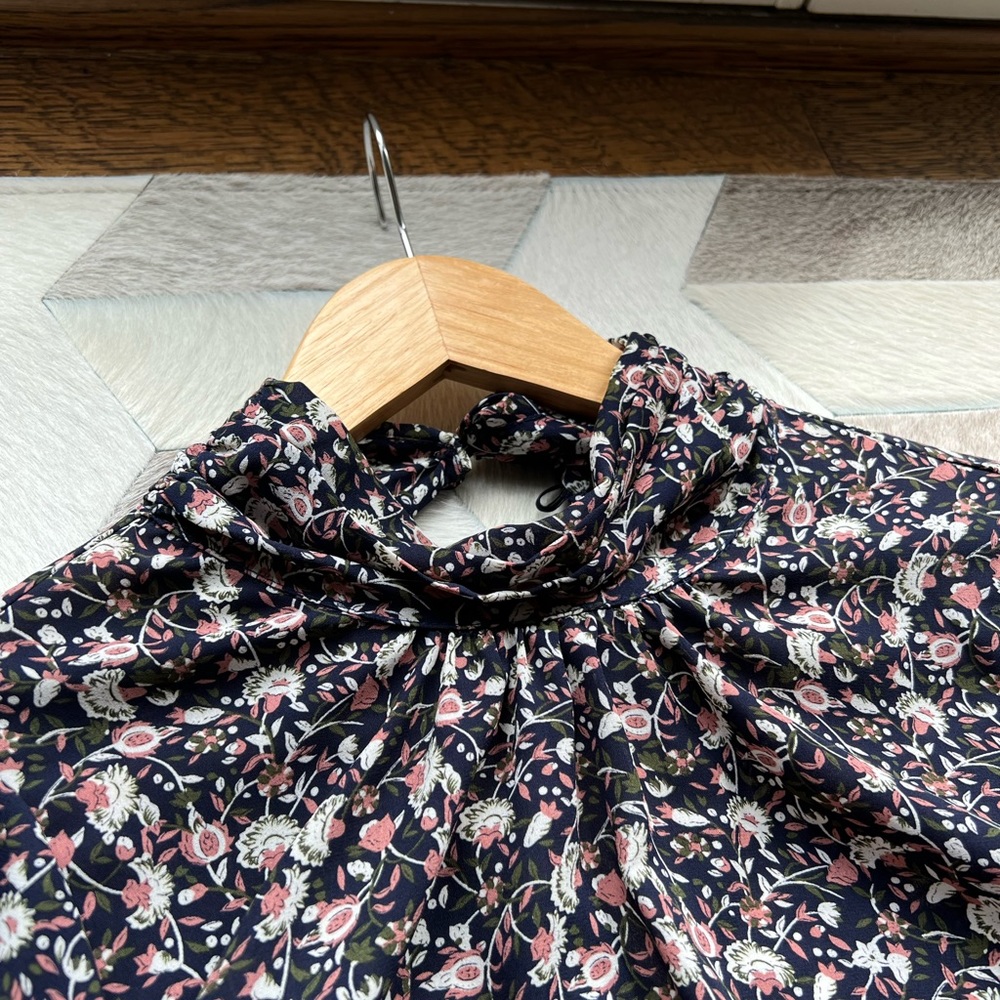 Allison Joy navy floral high neck blouse